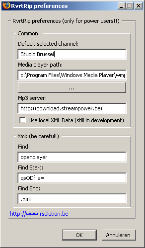 Firefox extentie: RvrtRip Opties scherm Rvrtrip Opties